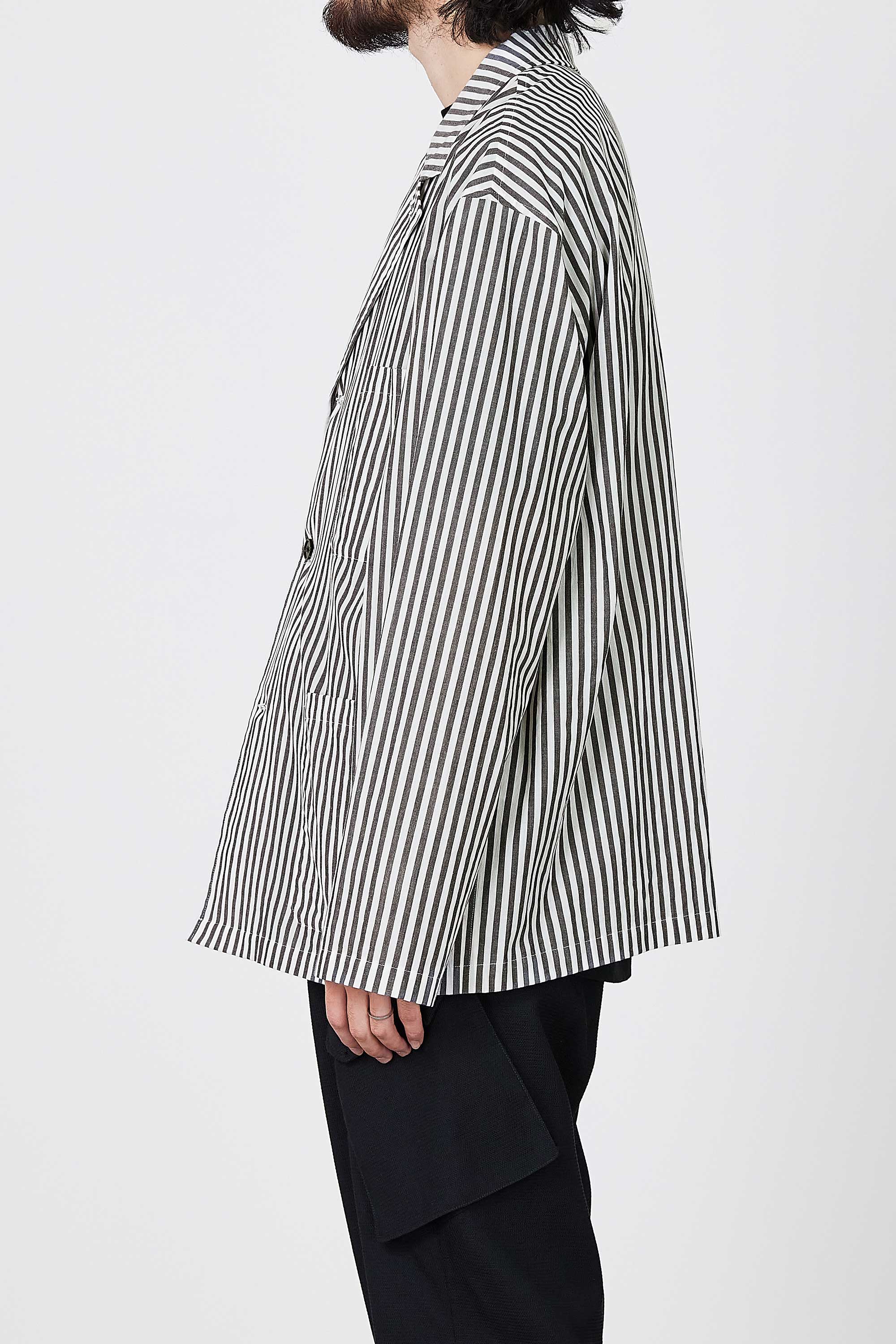 ORGANIC COTTON STRIPE SHIRTS JACKET , Black Stripe