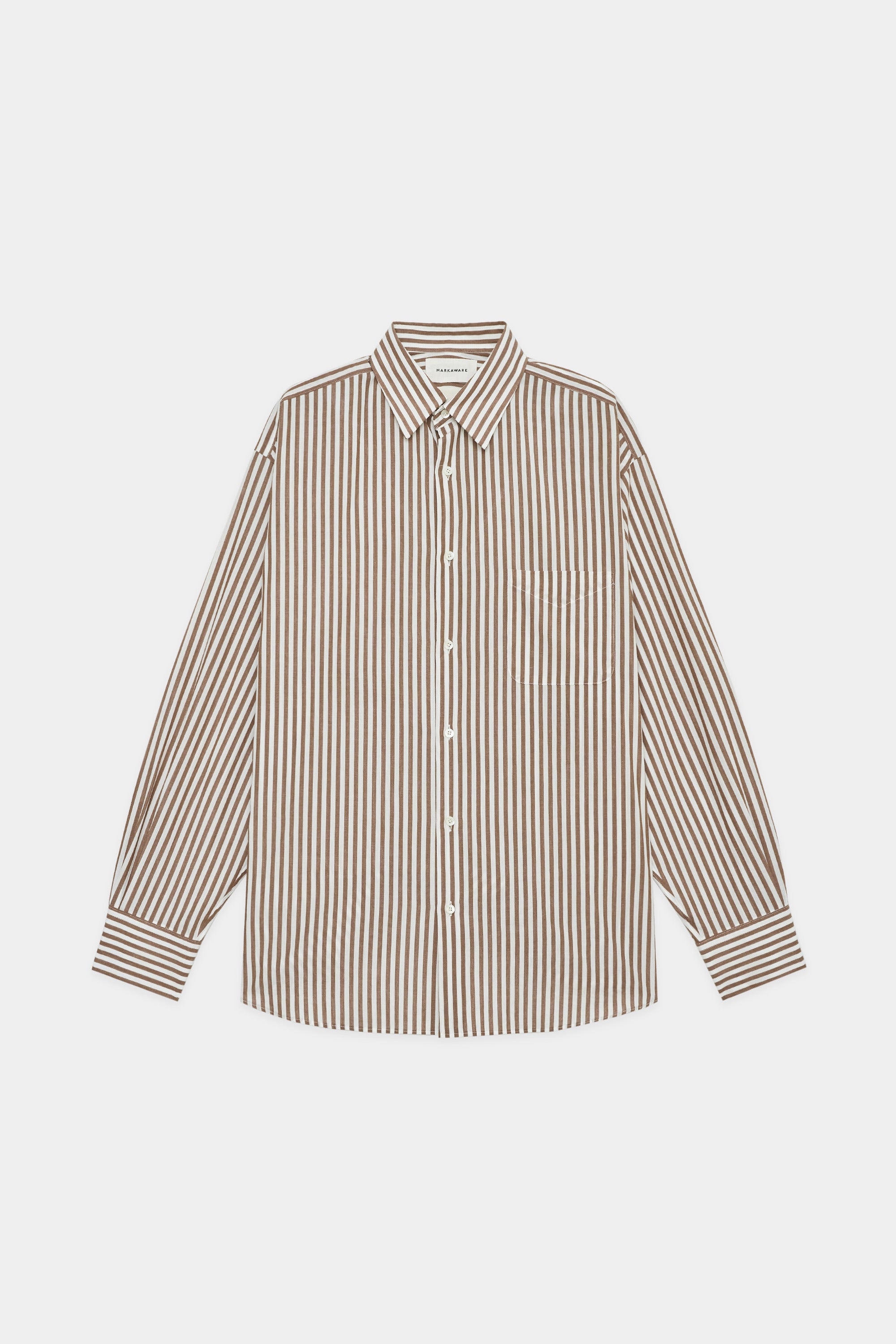 オーガニック コットン ストライプ コンフォート フィット シャツ, Brown Stripe