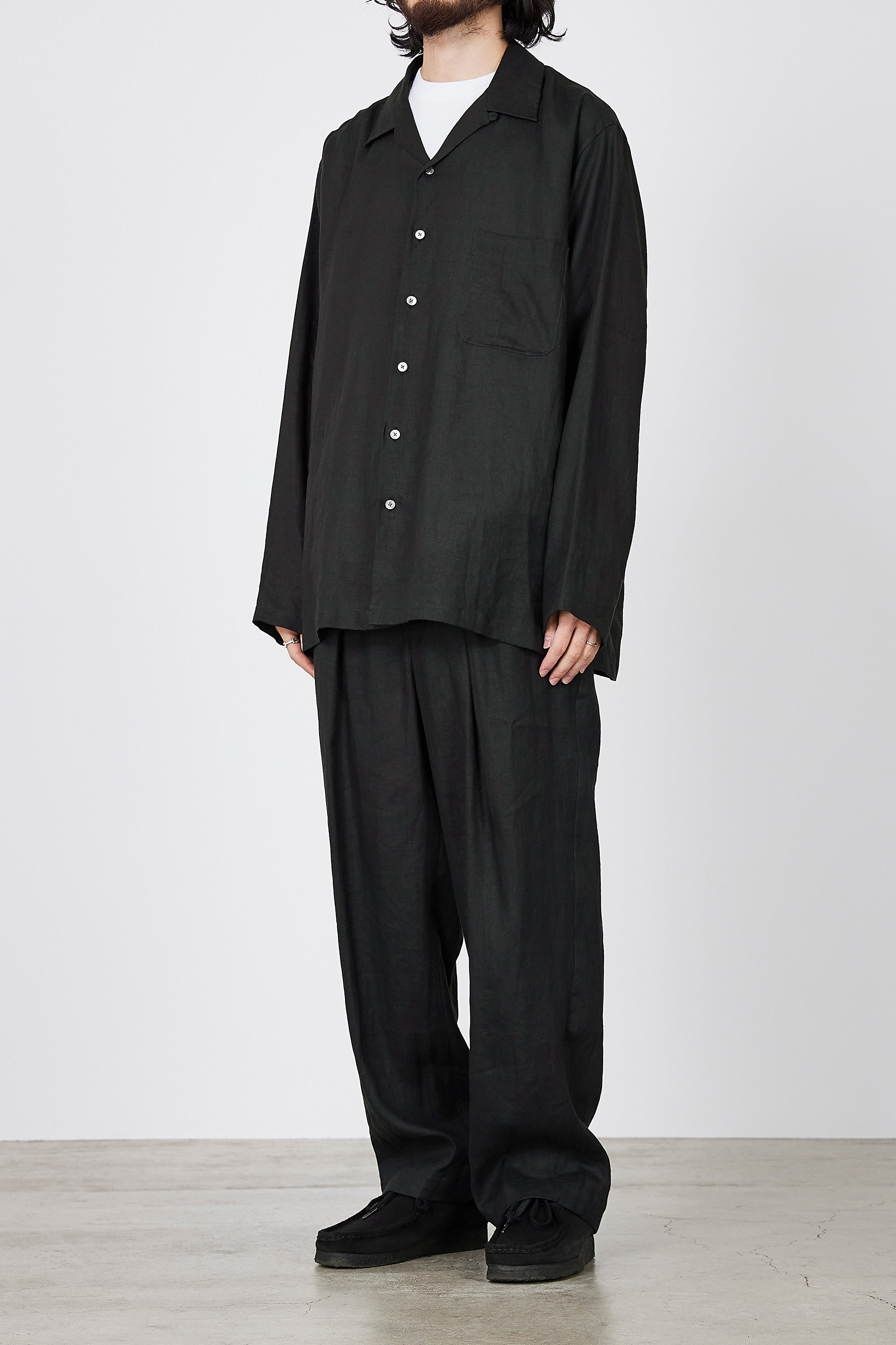 HEMP SHIRTING CLASSIC FIT EASY PANTS, Black