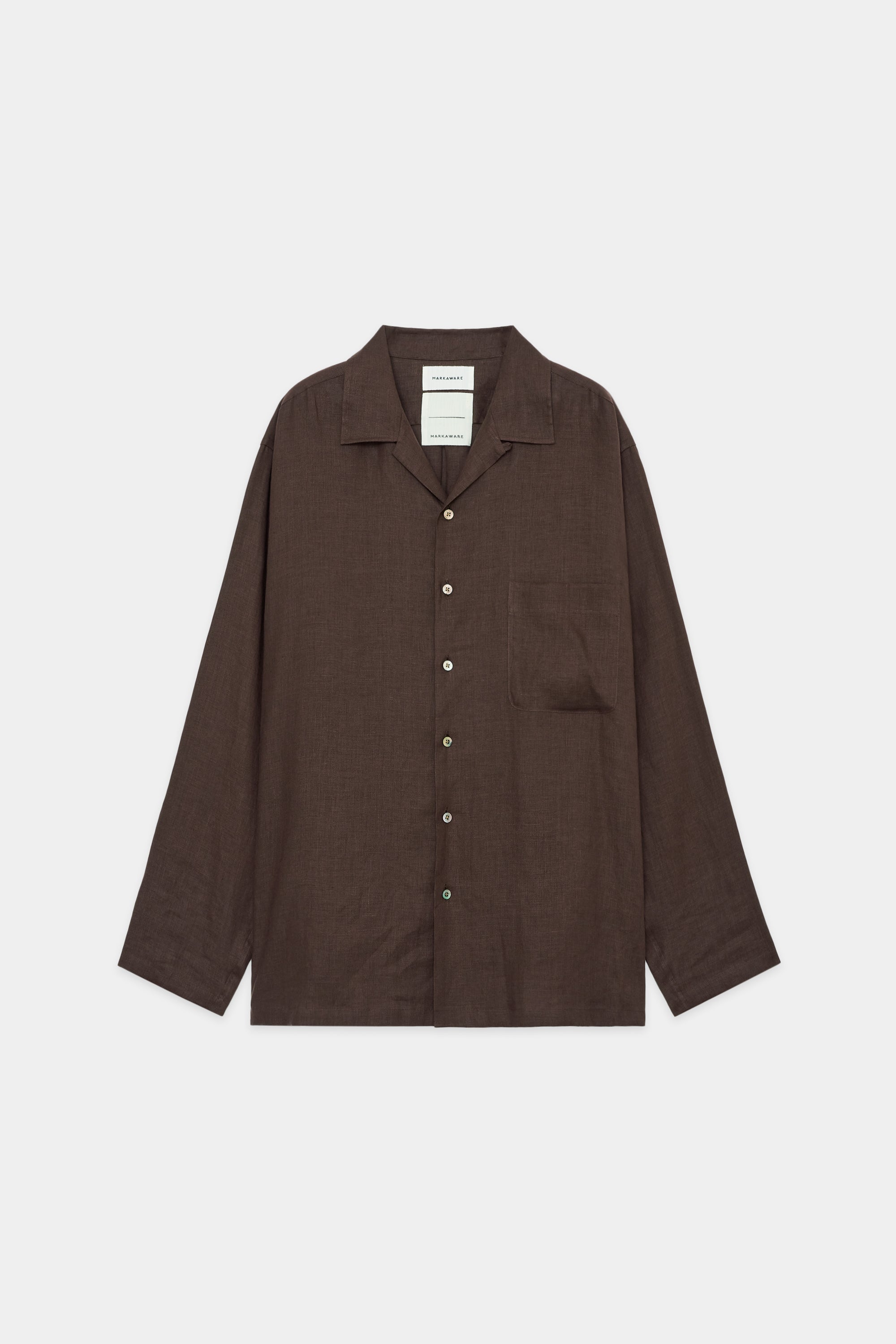 ヘンプ 細布 オープンカラー シャツ, Brown – MARKAWARE