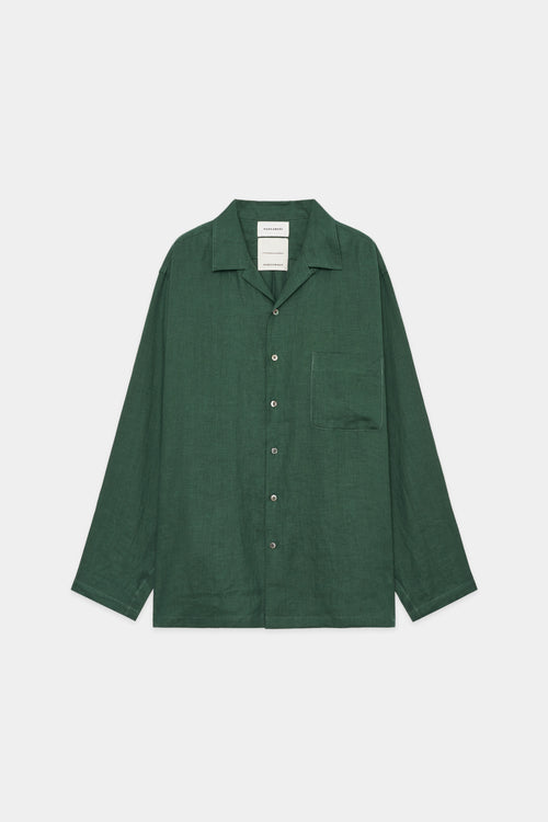 ヘンプ 細布 オープンカラー シャツ, Green