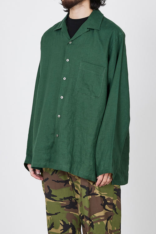 ヘンプ 細布 オープンカラー シャツ, Green
