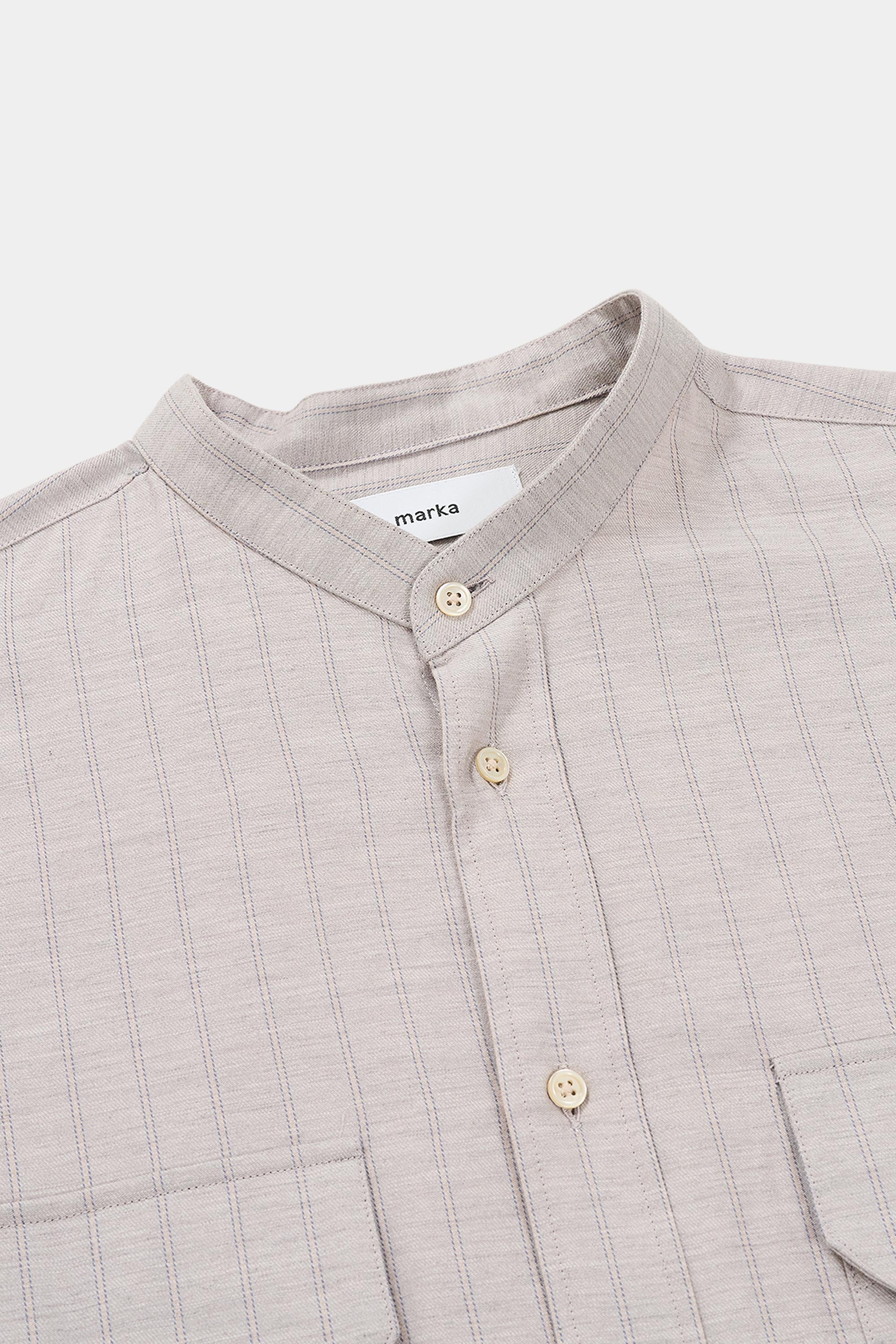 Stripe Viella W Pocket Band Collar Shirt, Graige