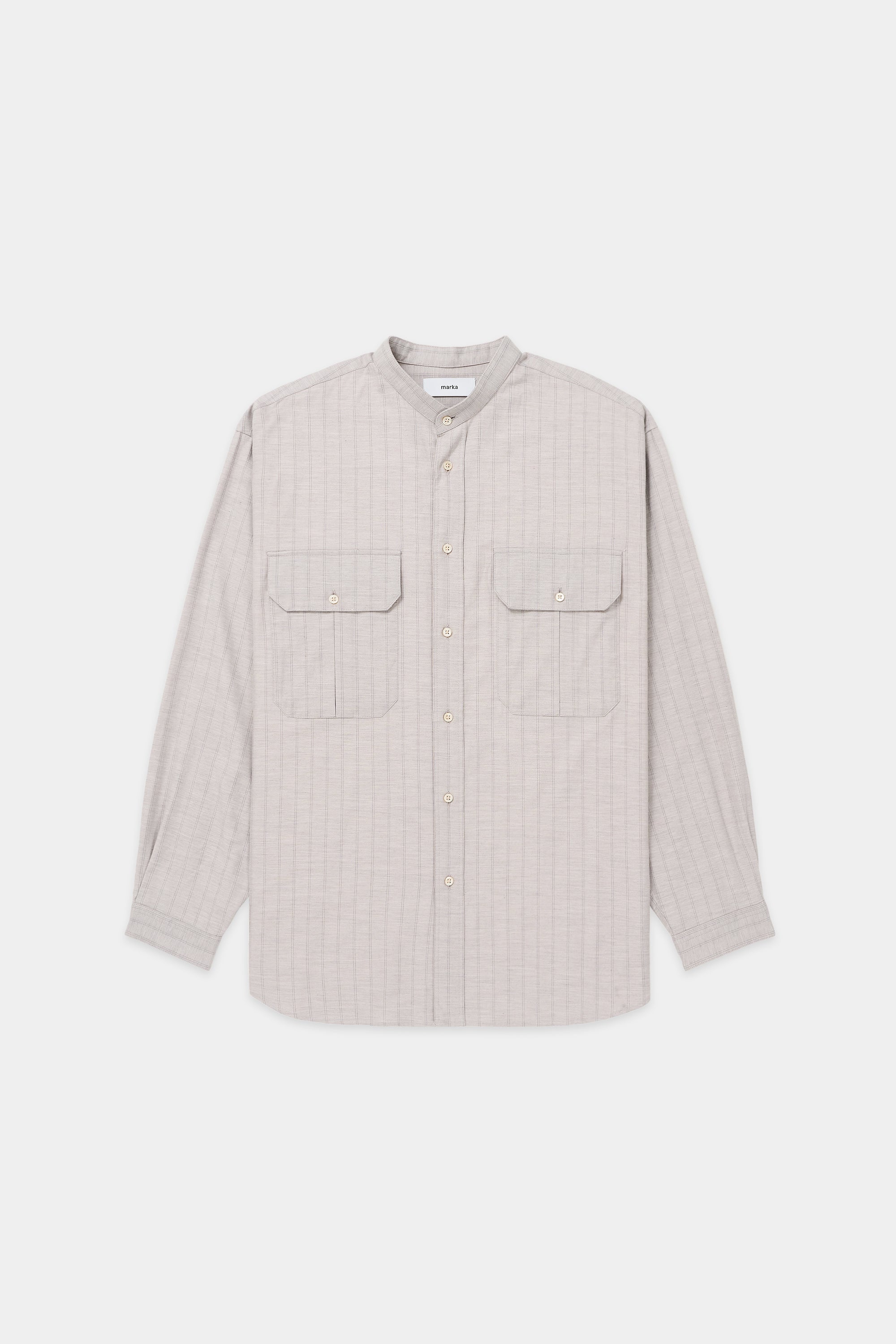 Stripe Viella W Pocket Band Collar Shirt, Graige