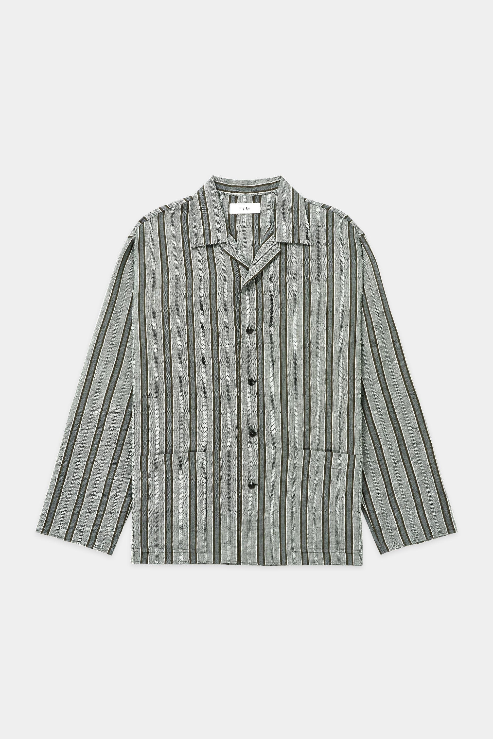 Wool Linen Vintage Stripe Pajama Shirt, Gray