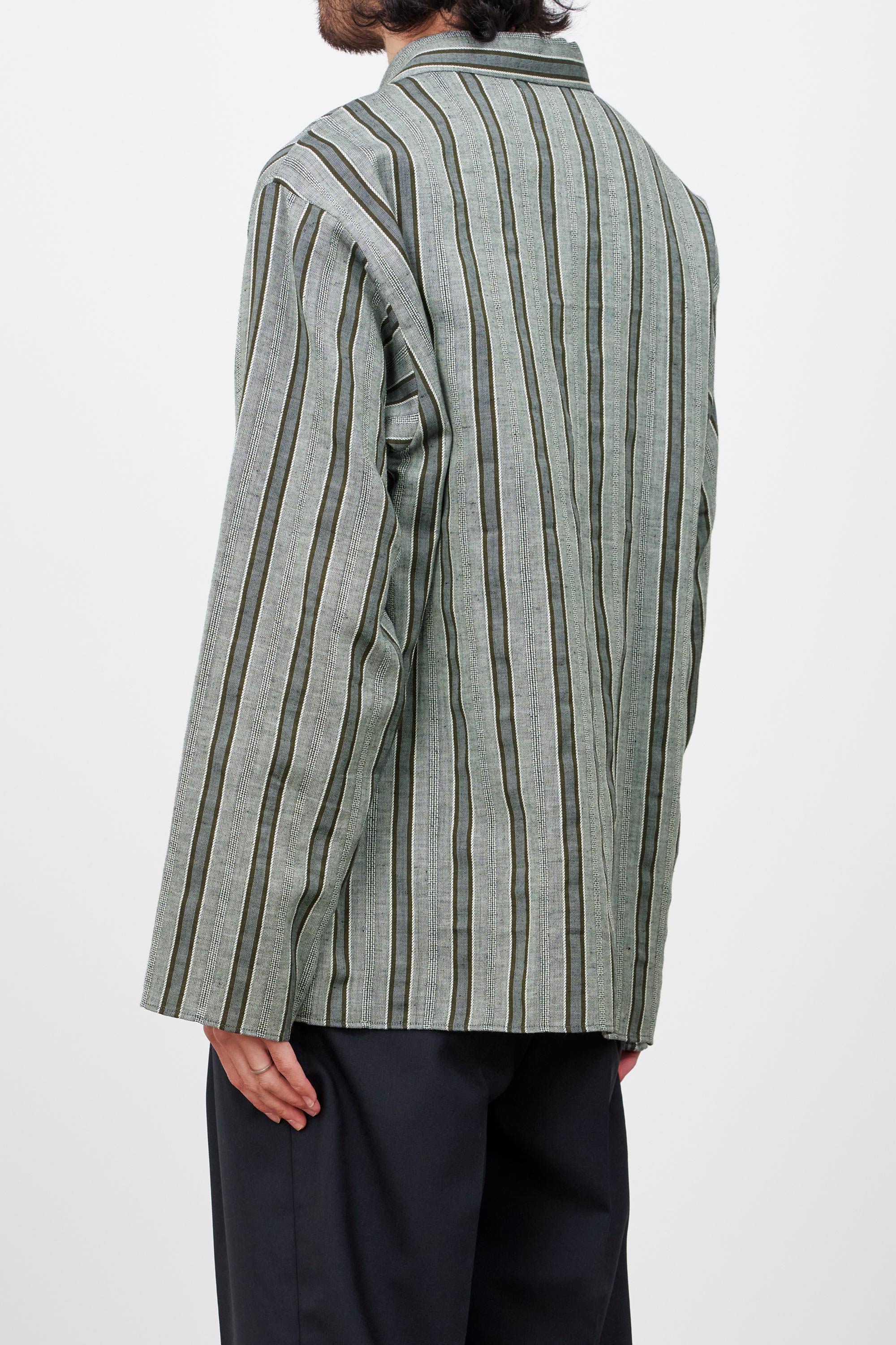 Wool Linen Vintage Stripe Pajama Shirt, Gray