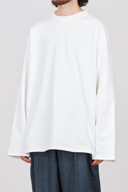 オーガニックコットン BD天竺 オーバーサイズ Tシャツ ロングスリーブ, White
