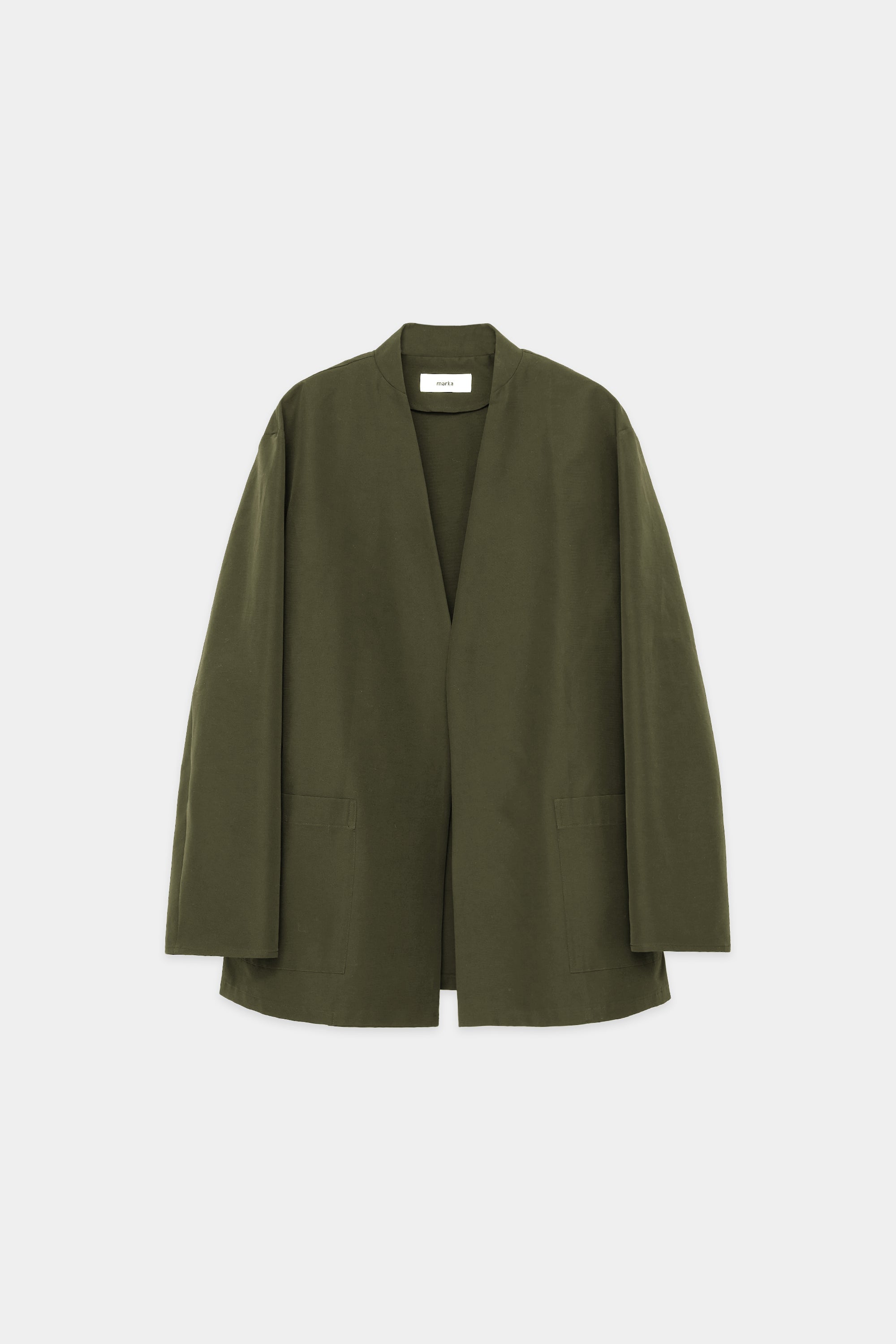 リサイクル60/40クロス ラペルレスシャツジャケット, Olive – MARKAWARE