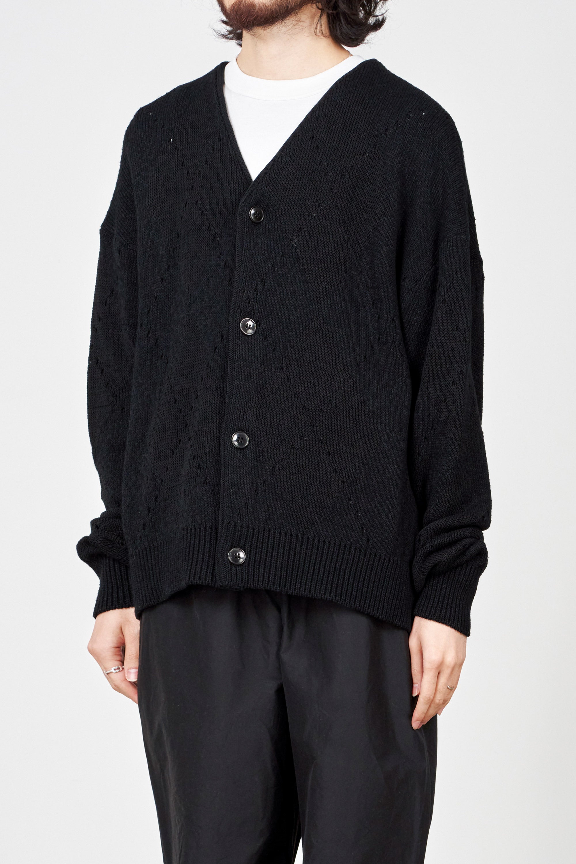 COTTON×SILK NEP YARN CARDIGAN, Black