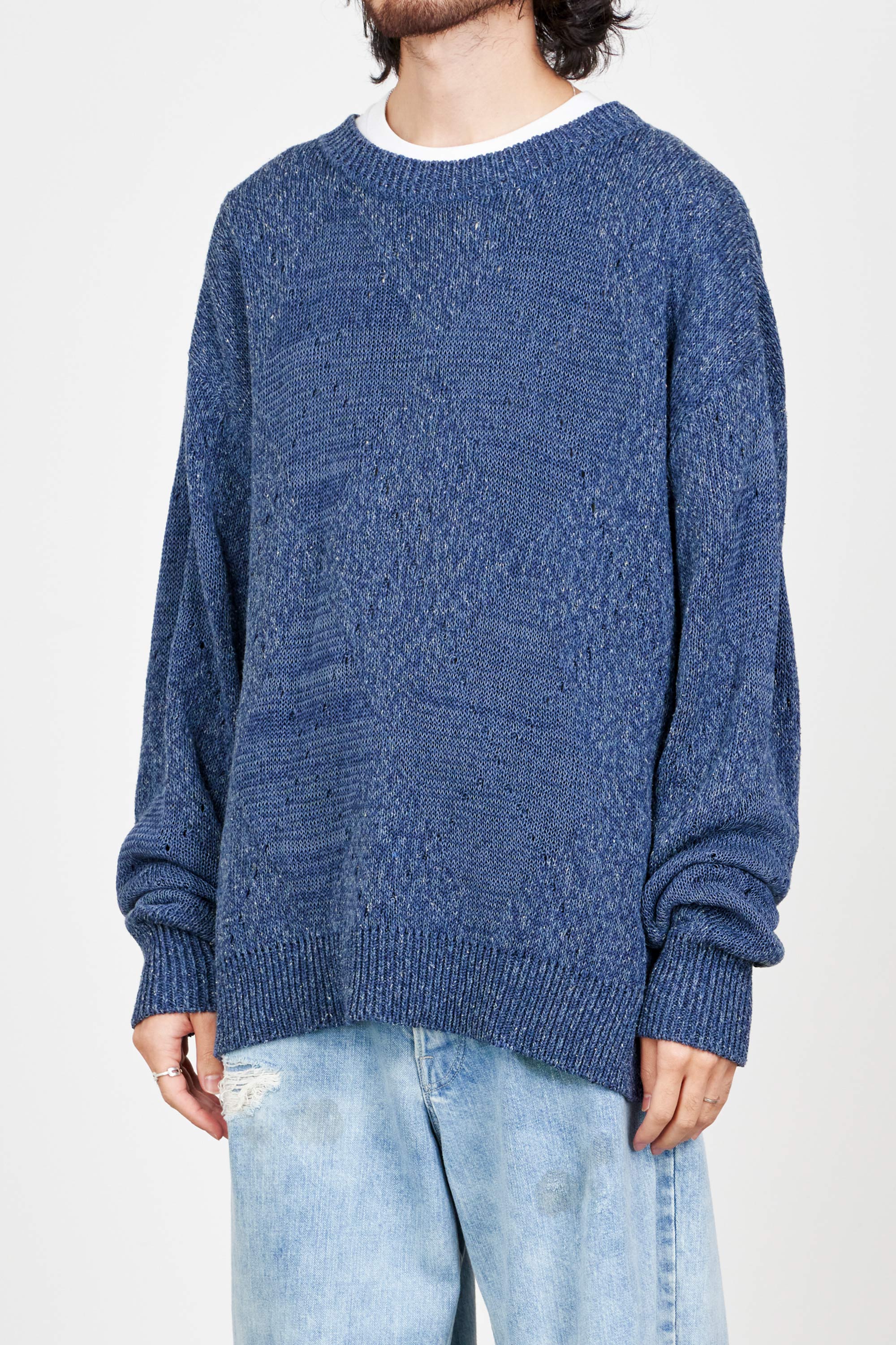 COTTON×SILK NEP YARN CREW NECK, Indigo