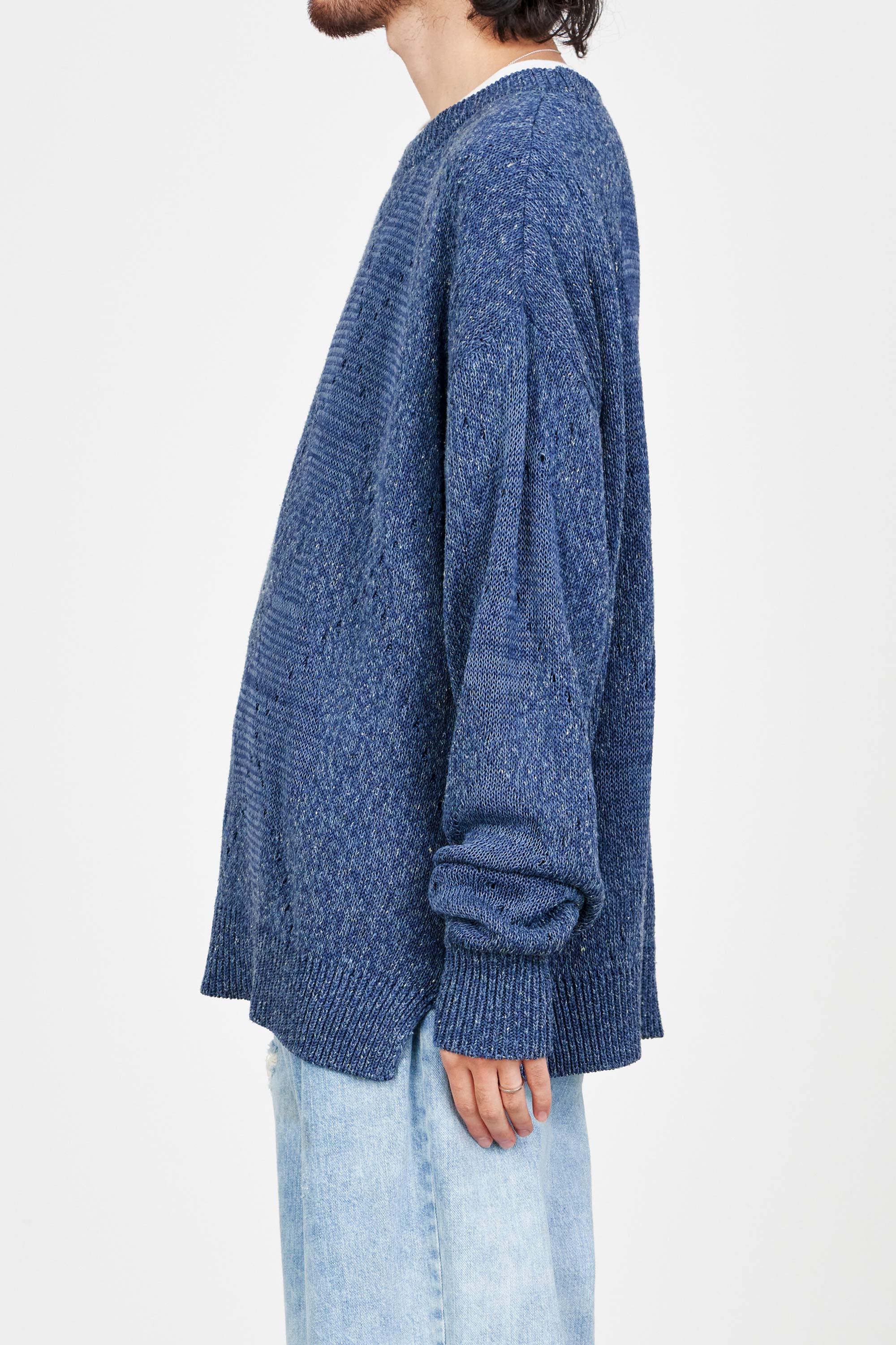 COTTON×SILK NEP YARN CREW NECK, Indigo