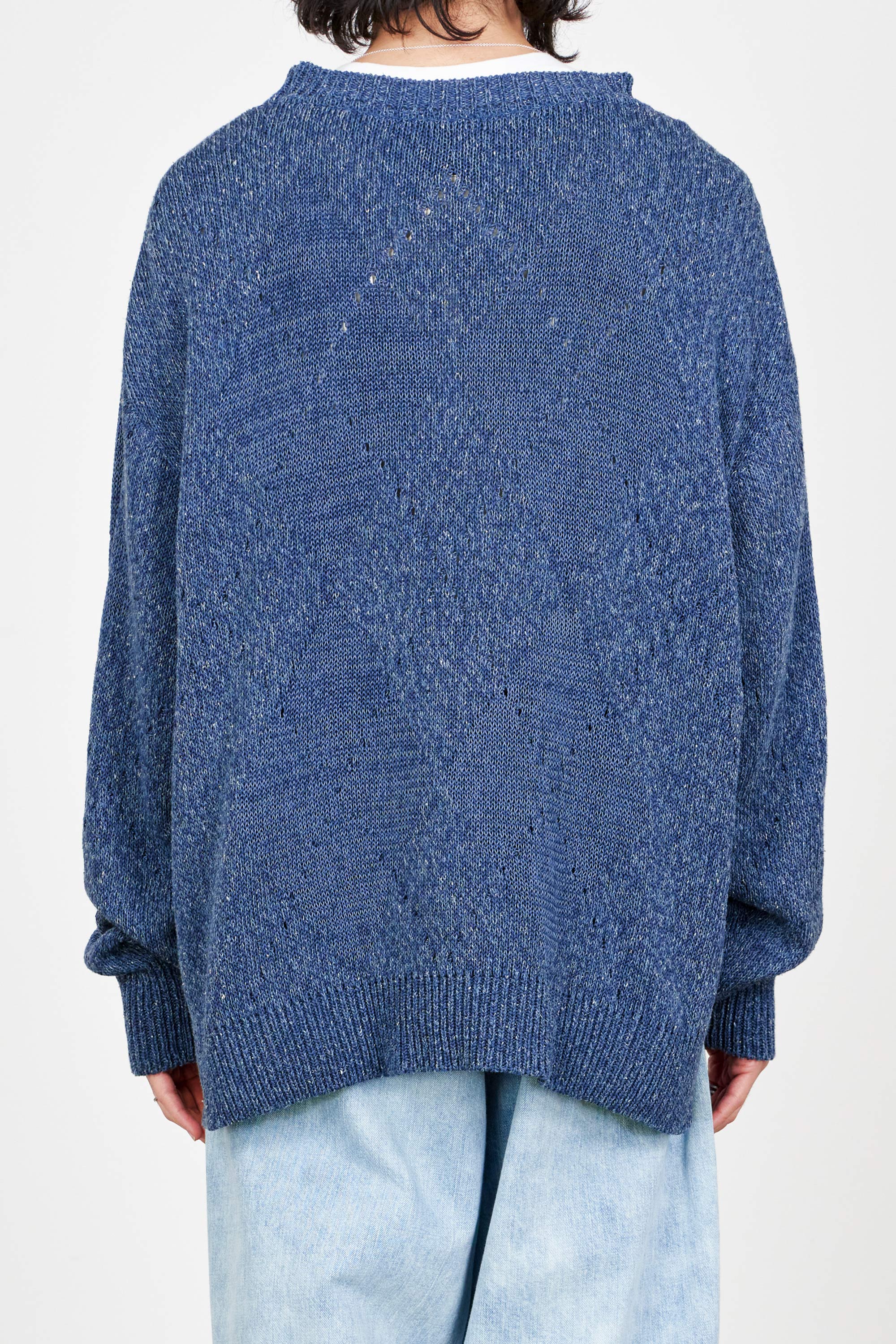 COTTON×SILK NEP YARN CREW NECK, Indigo