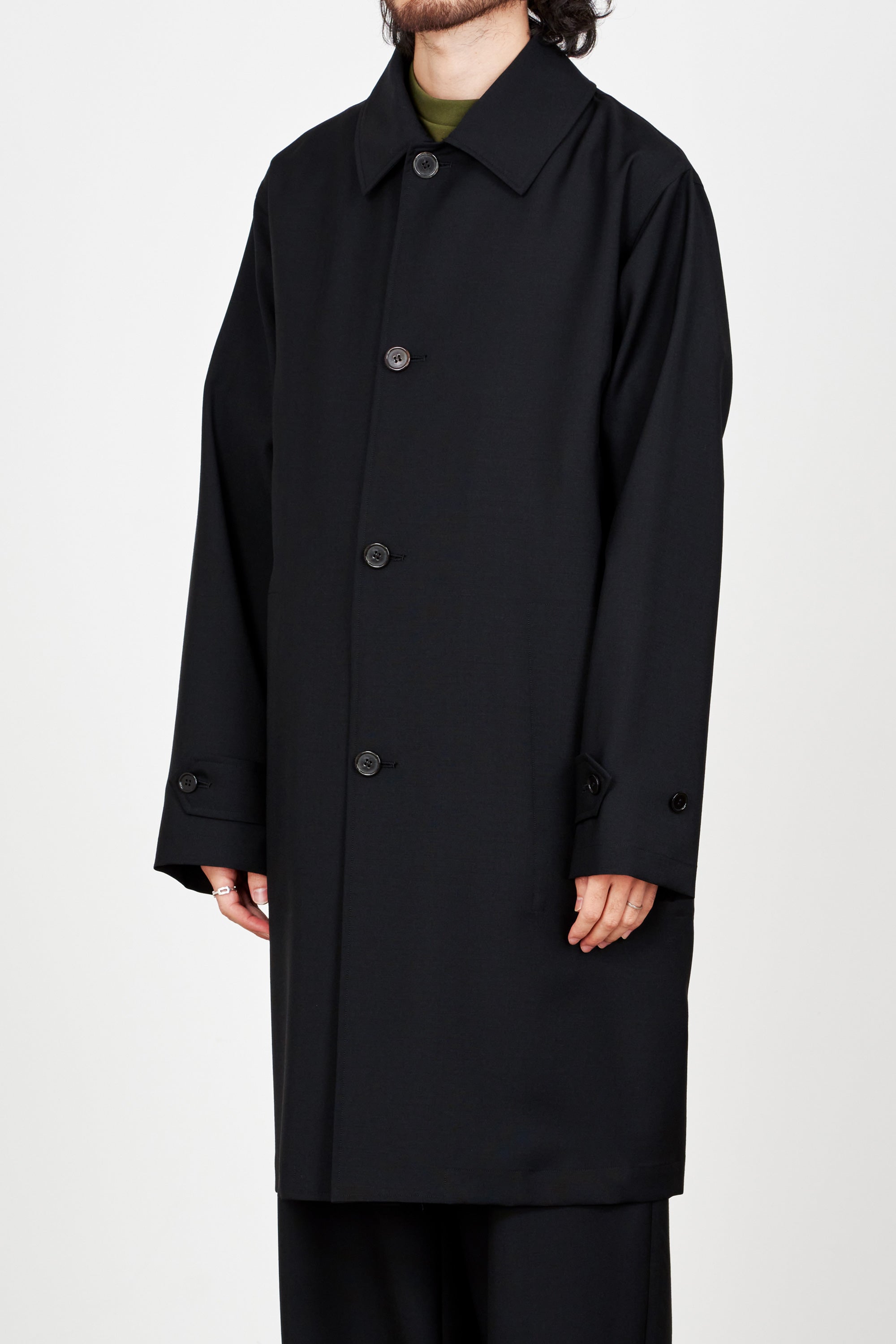 Organic Wool × Mohair Tropical Shirt Coat, Black