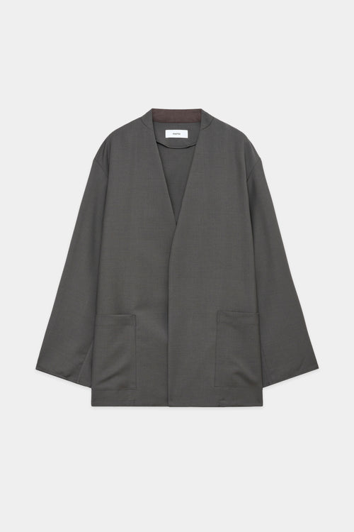 Organic Wool × Mohair Tropical Lapelless Shirt Jacket, Dusty Gray