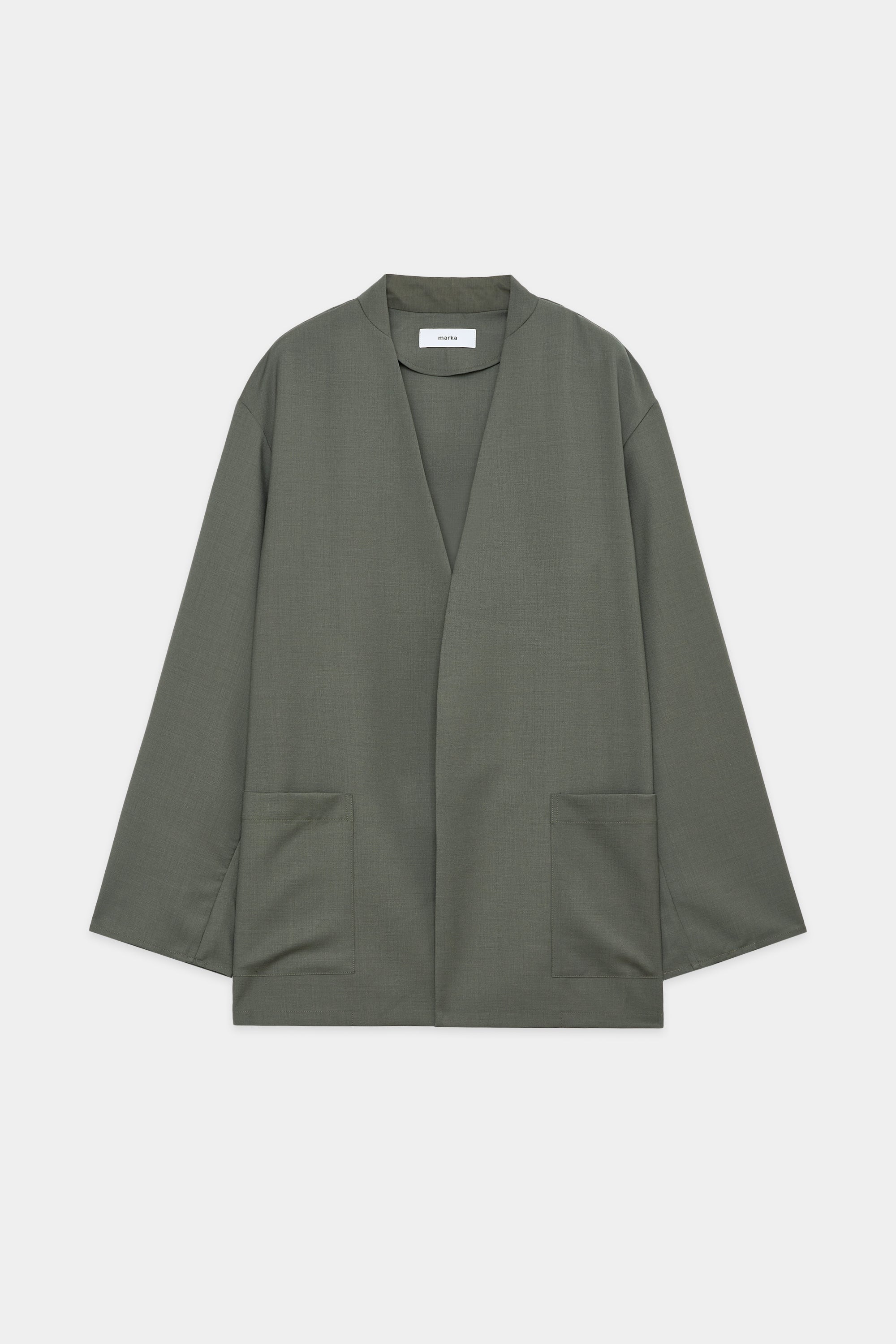 オーガニックウール モヘア トロピカル ラペルレス シャツ ジャケット, Sage Green