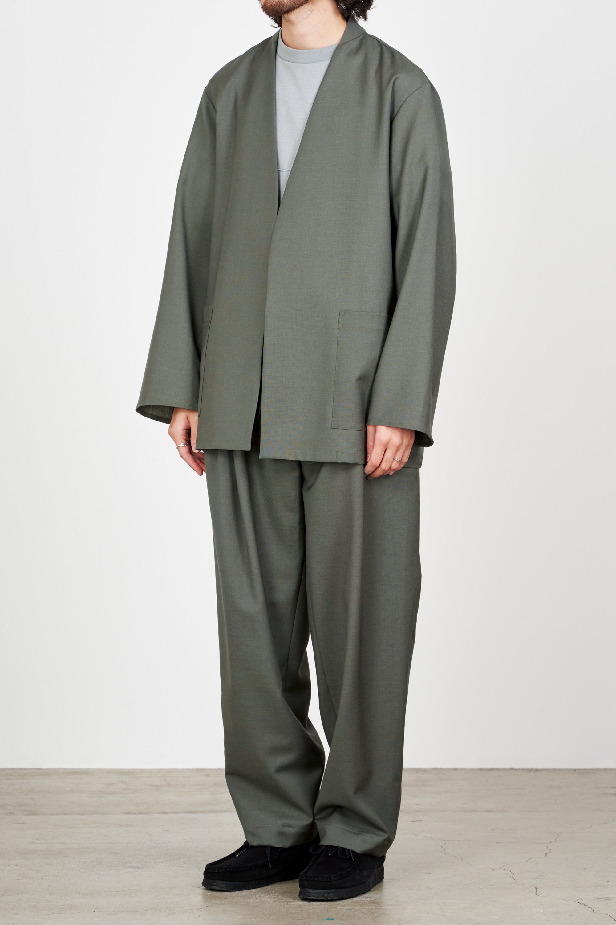 Organic Wool × Mohair Tropical 3tuck Easy Pants, Sage Green