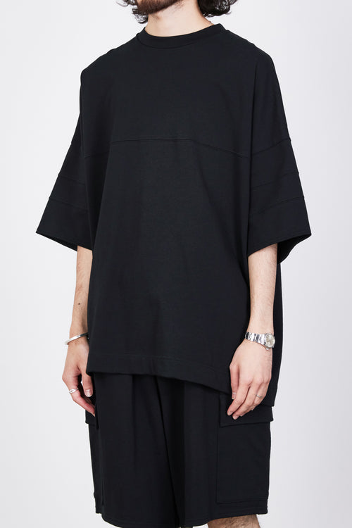 リサイクル スビン オーガニック コットン 度詰め 天竺 フットボール TEE ワイド, Black