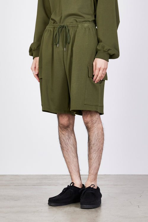 リサイクル スビン オーガニックコットン 度詰め 天竺 カーゴ ショーツ, Olive