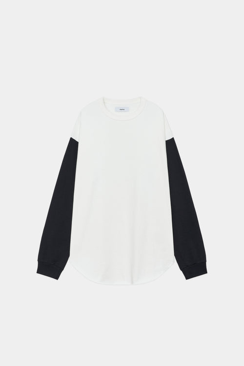 リサイクル スビン オーガニック コットン 空紡 ハイゲージ 天竺 ベースボール TEE L/S, White x Black