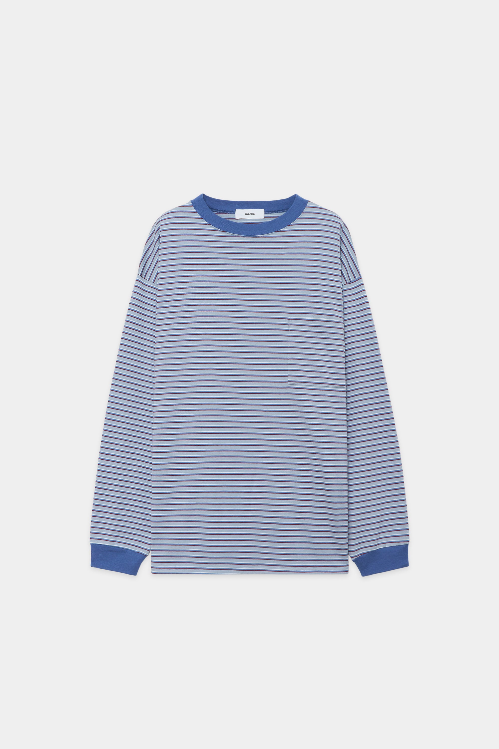 オーガニックコットン 度詰め 天竺 ボーダー TEE L/S, Saxe