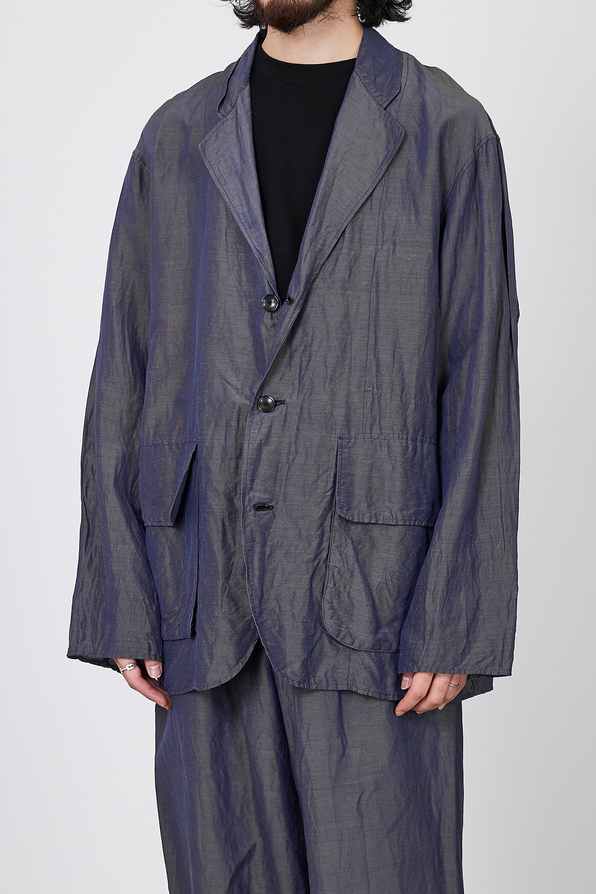 CUPRO LINEN NEP CLOTH FIELDMAN JACKET, Navy