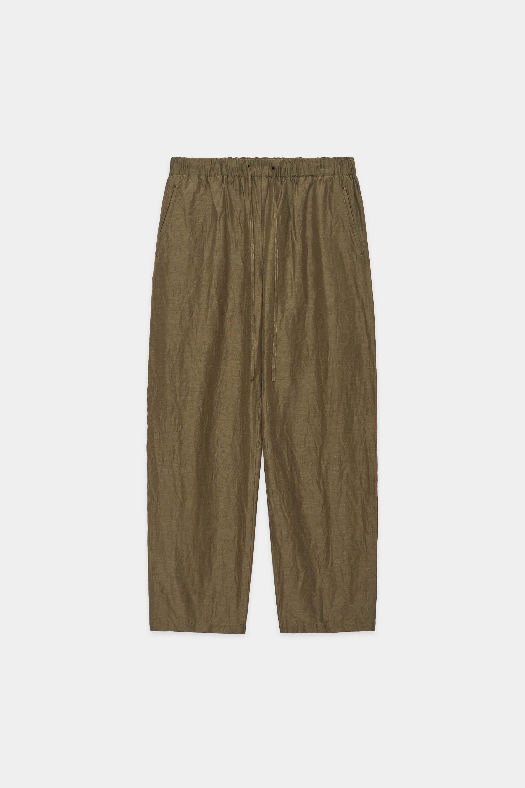 CUPRO LINEN NEP CLOTH COCOON FIT EASY PANTS, Olive Khaki