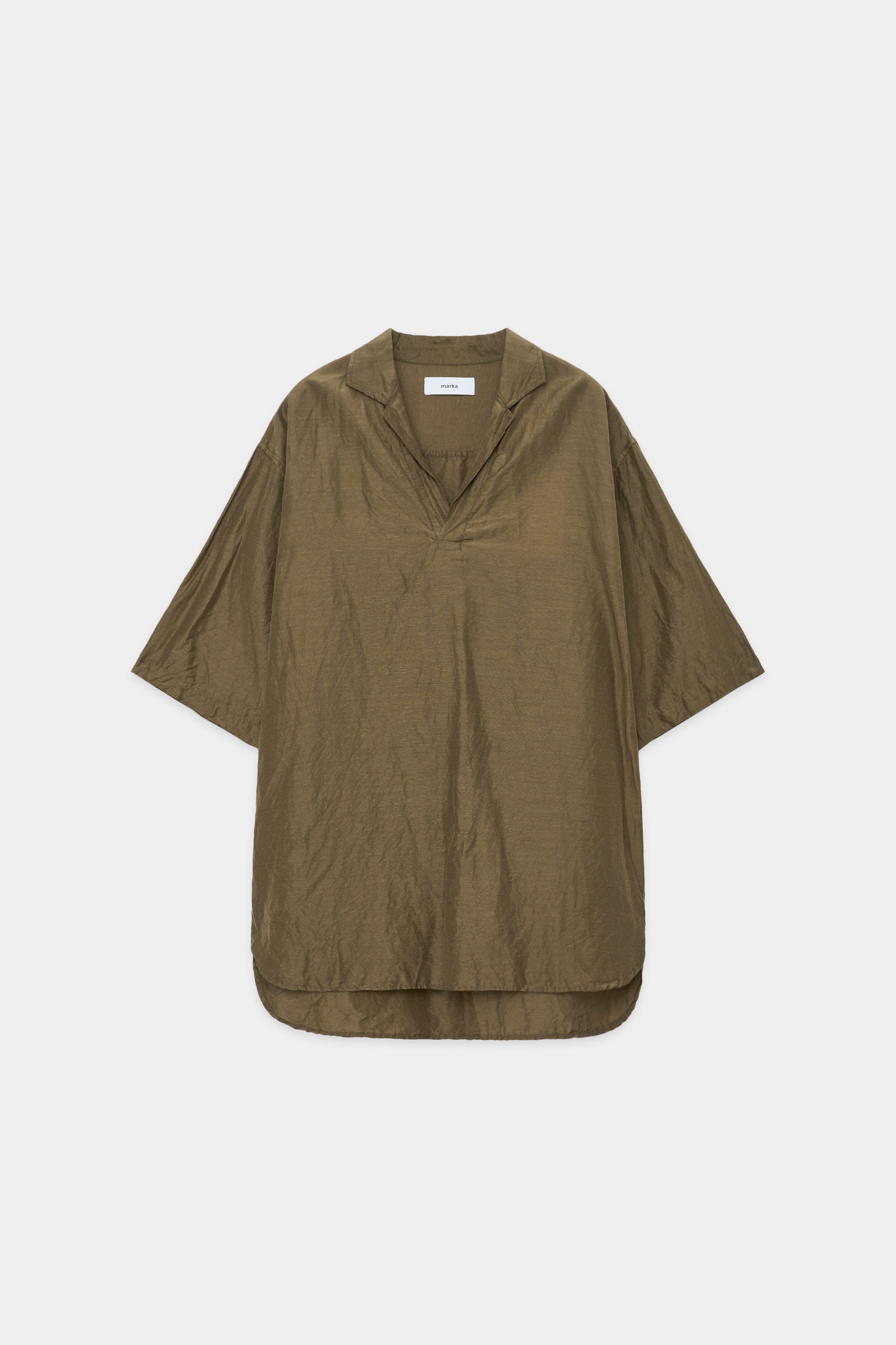 キュプラ リネン ネップクロス スキッパー シャツ, Olive Khaki