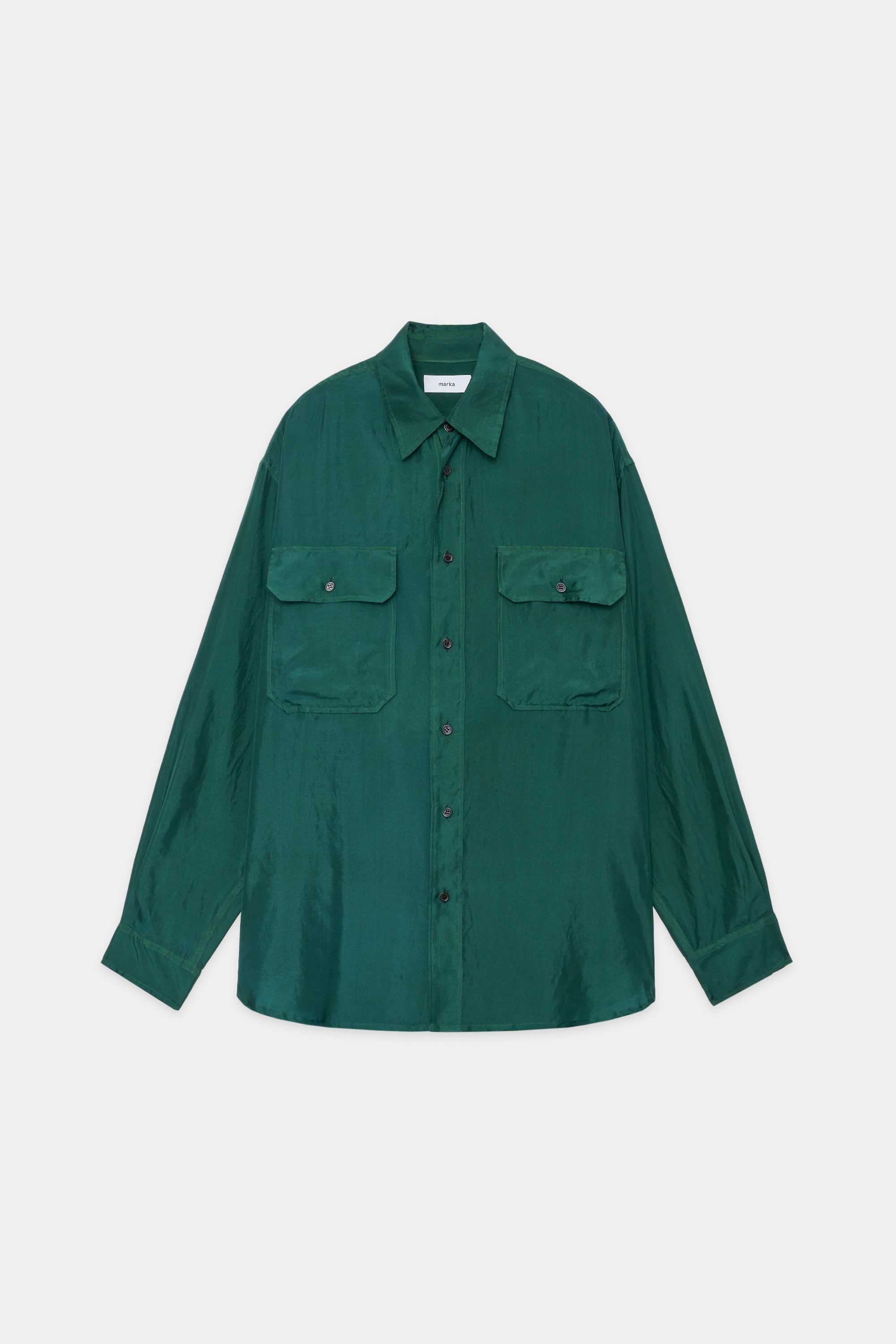 HABUTAE SILK SILK POCKET SHIRT, Green