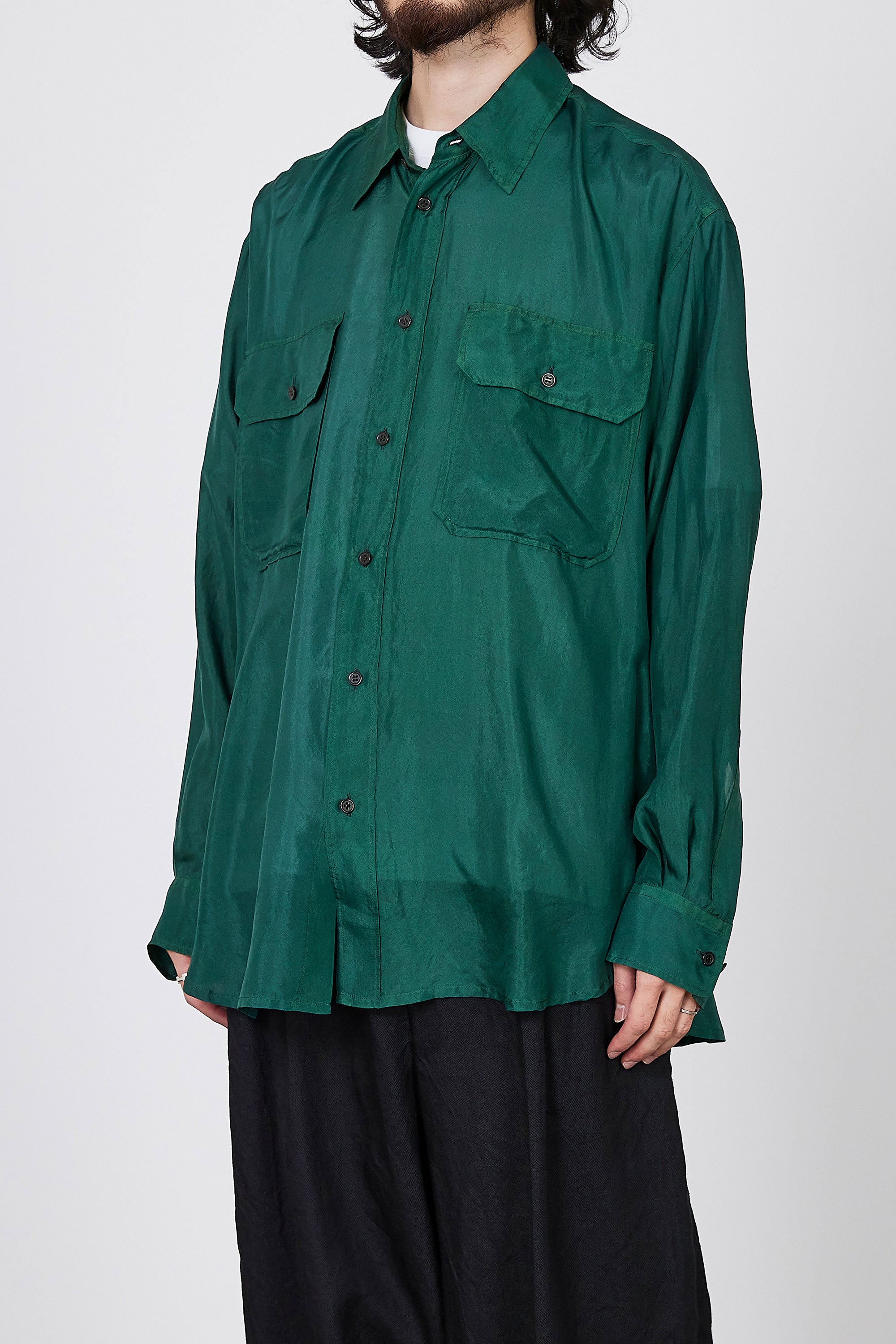 HABUTAE SILK SILK POCKET SHIRT, Green