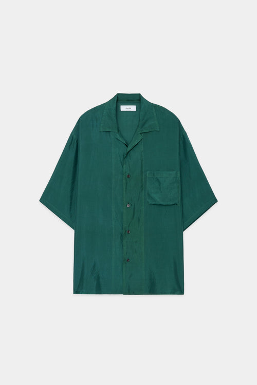 HABUTAE SILK SILK OPEN COLLAR SHIRT, Green