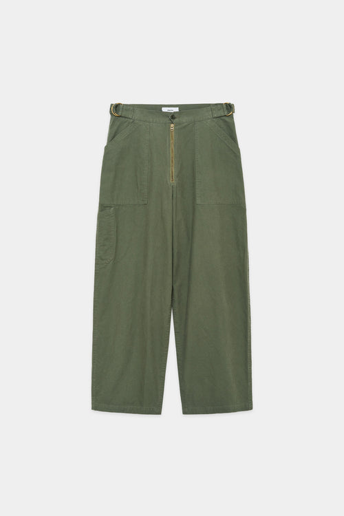 ORGANIC COTTON CANVAS FRENCH AVIATOR PANTS, Olive