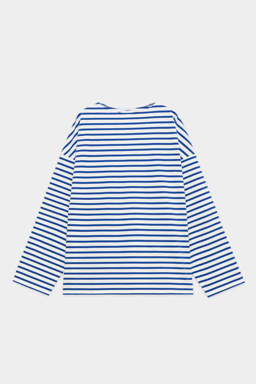 オーガニックコットン30//2BD天竺 バスクシャツ, White x Blue